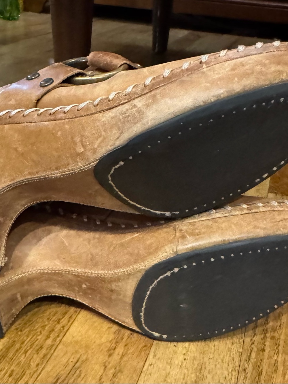 Size 7.5 Vintage Frye Brown Leather Buckled Clogs - Picture 6 of 7